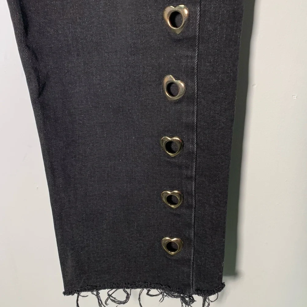 ZARA K BLACK JEANS WITH HEARTS ON THE SIZE SIZE 10 raw hem skinny - Picture 5 of 14
